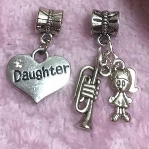 Daughter & Trumpet Music Instrument Charm Bundle